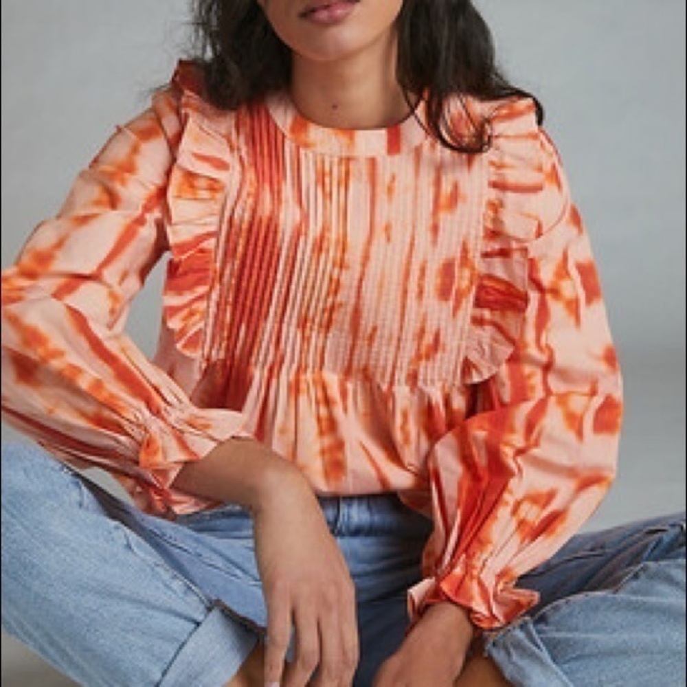 Anthropologie Ruffled Tie-Dye Blouse Samant Chauhan small